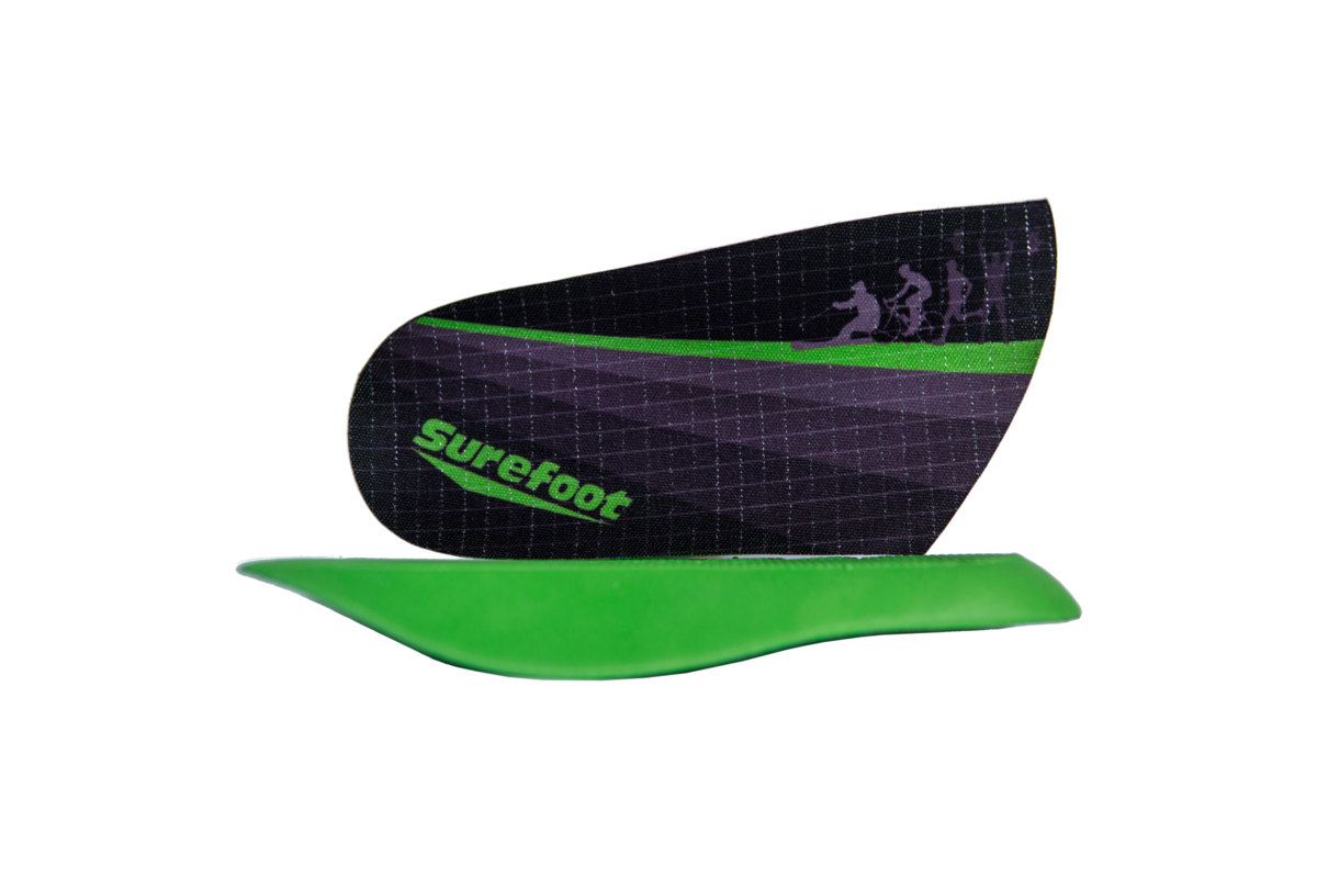 Stock image of the Conforma Alto 3 Quarter insole by Surefoot in Black/Green