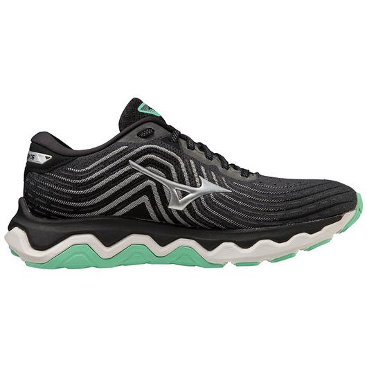 Lateral view of the Women's Mizuno Wave Horizon 6 in the color Iron Gate / Silver