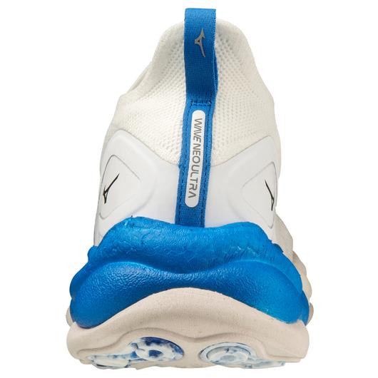 Back view of the Women's Wave Neo Ultra by Mizuno in White/Blue