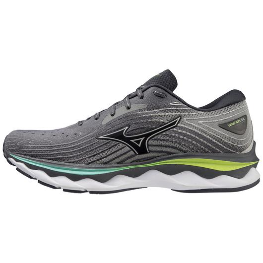 Medial view of the Men's Wave Sky 6 by Mizuno in the color Quiet Shade/Silver