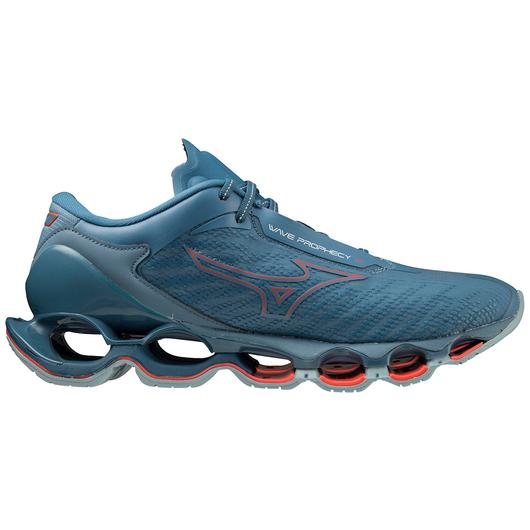 Lateral view of the Men's Wave Prophecy 12 by Mizuno in the color Forget Me Not / Soleil