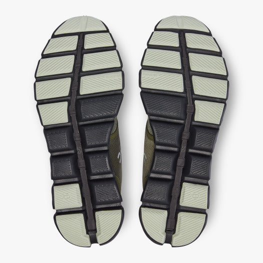 Bottom (outer sole) view of the Men's Cloud X 3 cross trainer from ON in the color Olive/Reseda