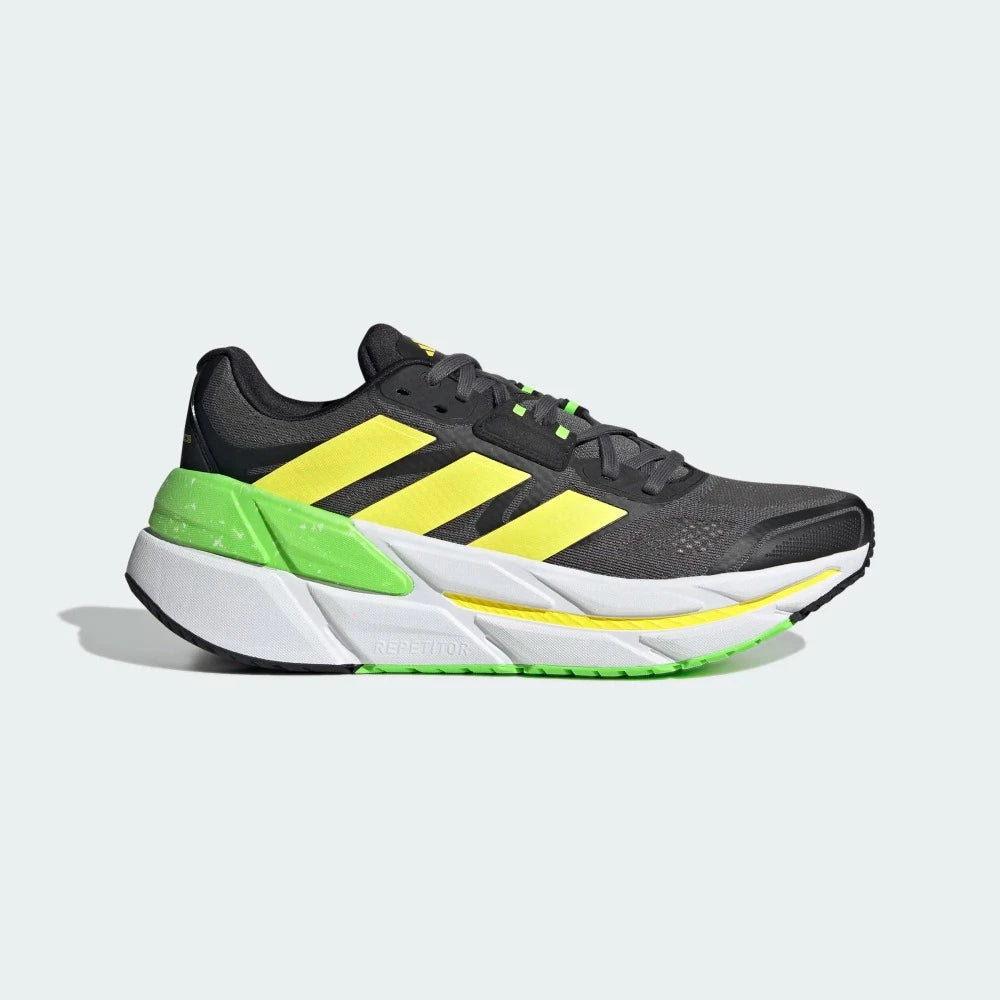 Lateral view of the Men's Adidas Adistar CS in the color Grey Five / Beam Yellow / Solar Green