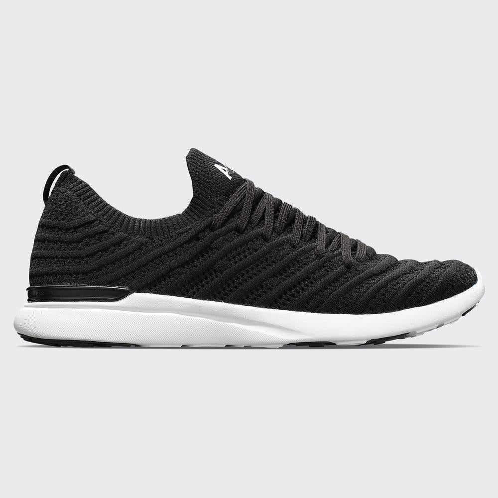 Men's APL Tech Loom Wave in Black and White with a side view of the APL shoe