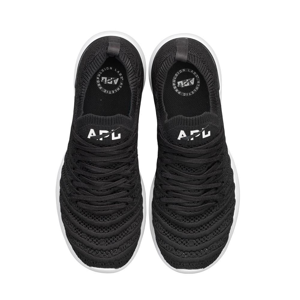 Men's APL Tech Loom Wave in Black and White with a top down view of both APL shoes