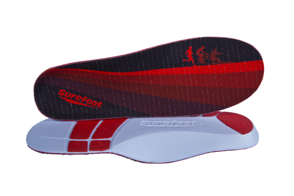 Stock image of the Conforma Alto Insole designed for a high arch profile in black and red