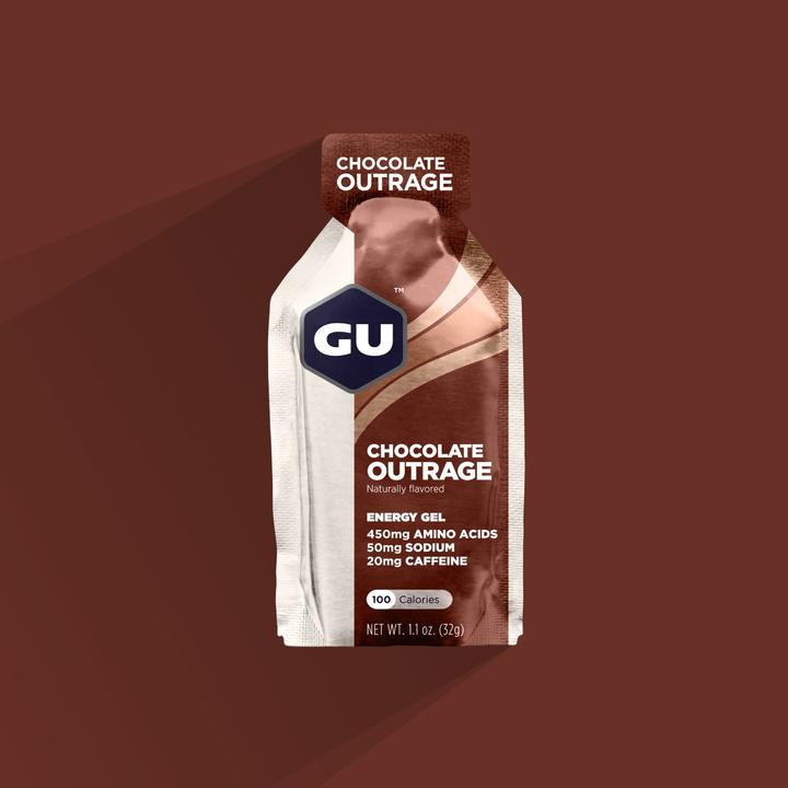 Front view of the GU Energy Gel in Chocolate Outrage