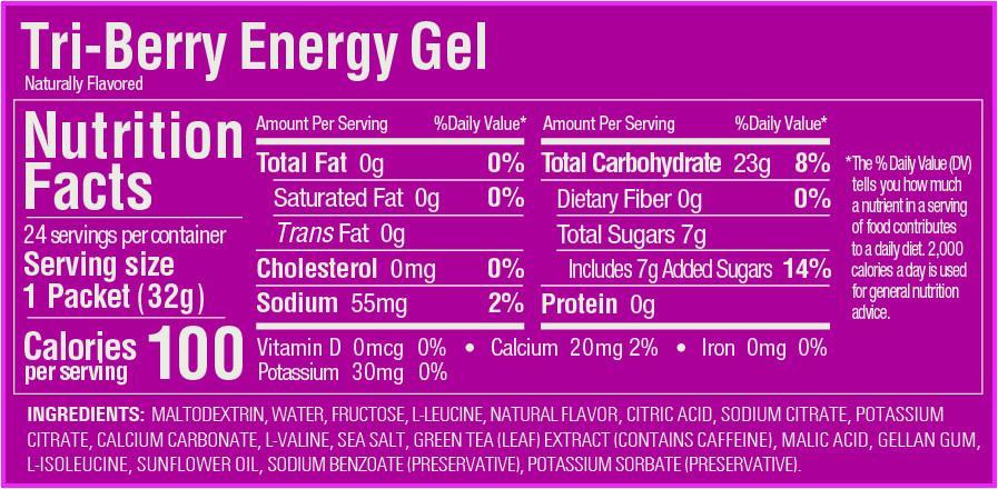Back view of the Nutrition facts for the GU Energy Gel in Tri Berry