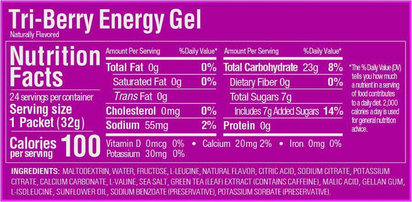Back view of the Nutrition facts for the GU Energy Gel in Tri Berry