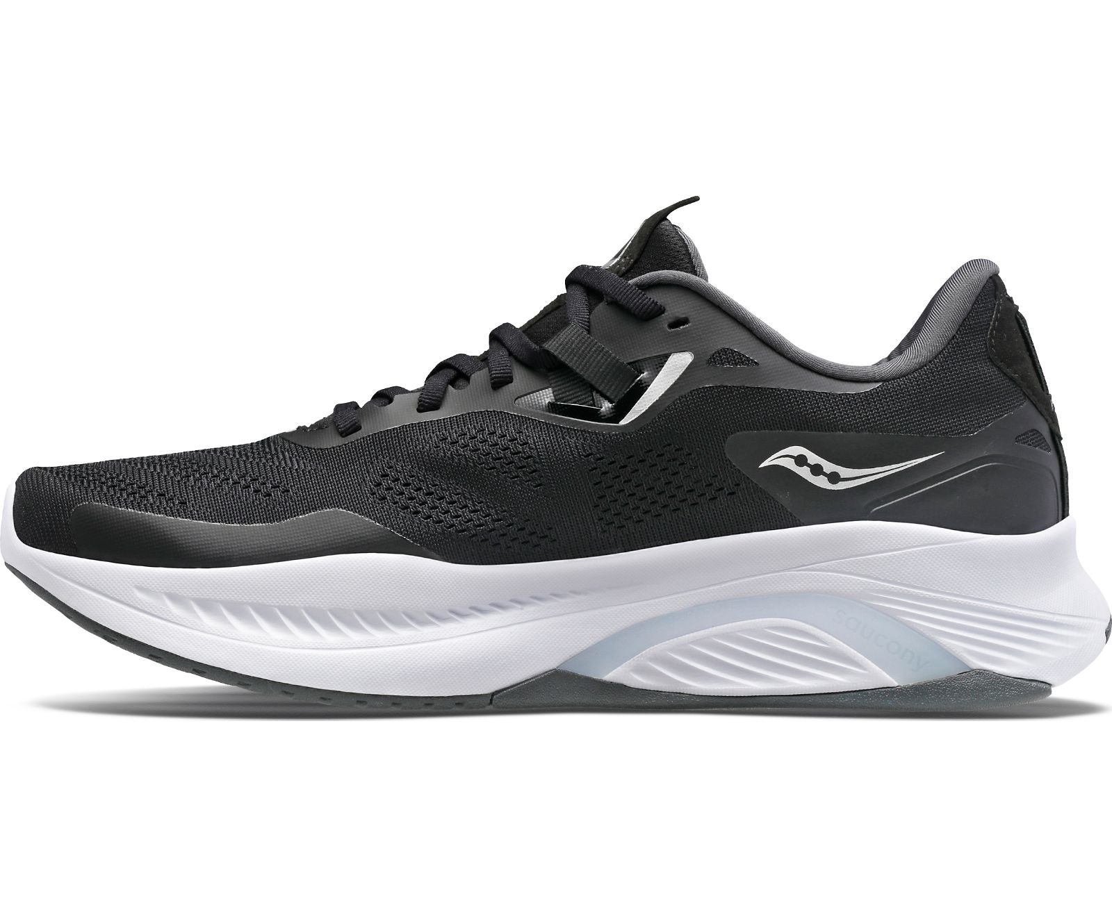 Medial view of the Women's Guide 15 by Saucony in Black/White