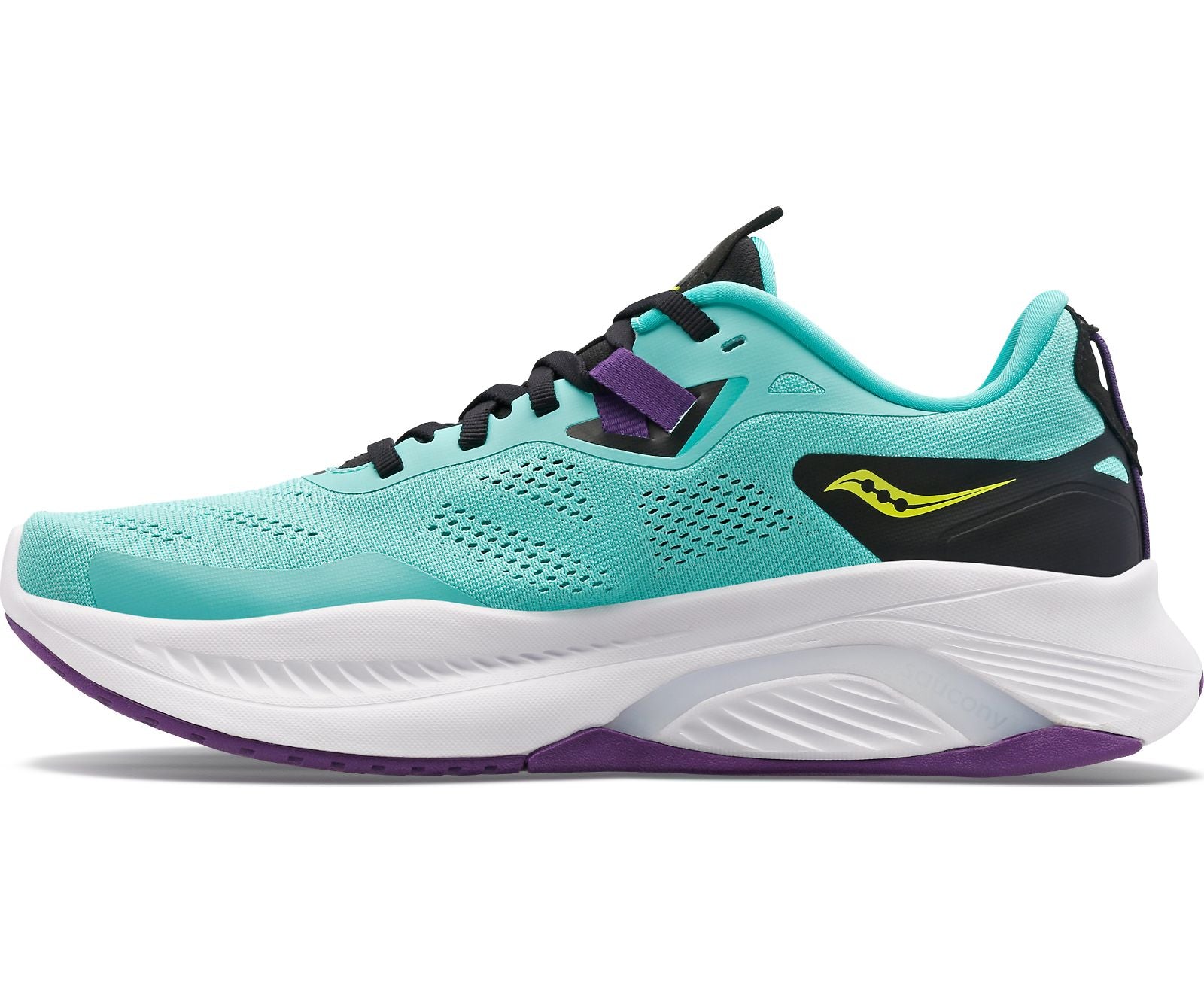 Medial view of the Women's Saucony Guide 15 in the color Cool Mint/Acid