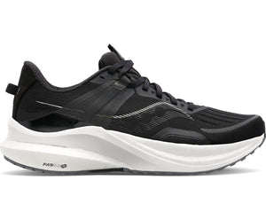 Lateral view of the Women's Saucony Tempus in the color Black/Fog