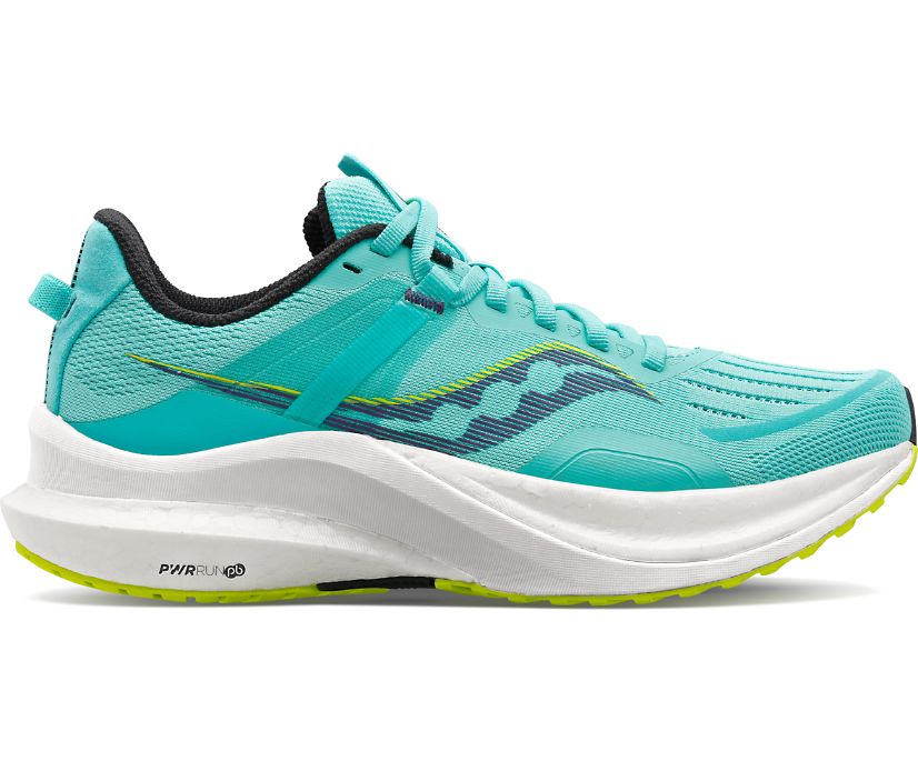Lateral view of the Women's Saucony Tempus in the color Cool Mint/Acid