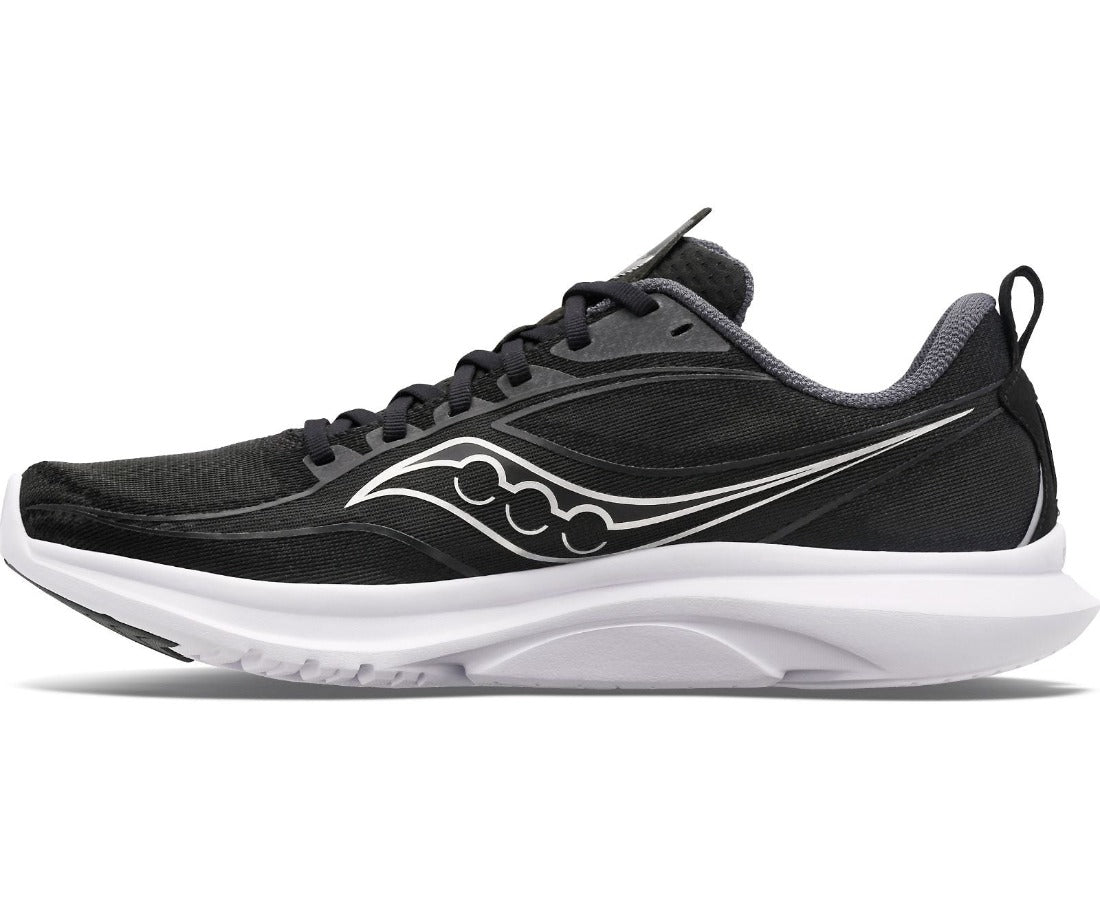Medial view of the Women's Kinvara 13 by Saucony in the color Black/Silver