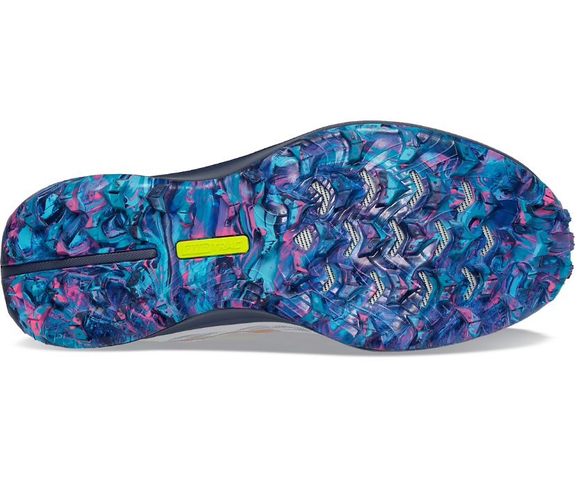 Bottom (outer sole) view of the Women's Saucony Peregrine 12 trail shoe in the color Prospect Glass