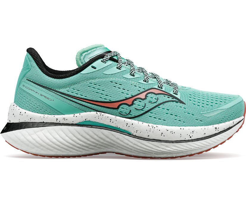 Lateral view of the Women's Endorphin Speed 3 by Saucony in the color Sprig/Black