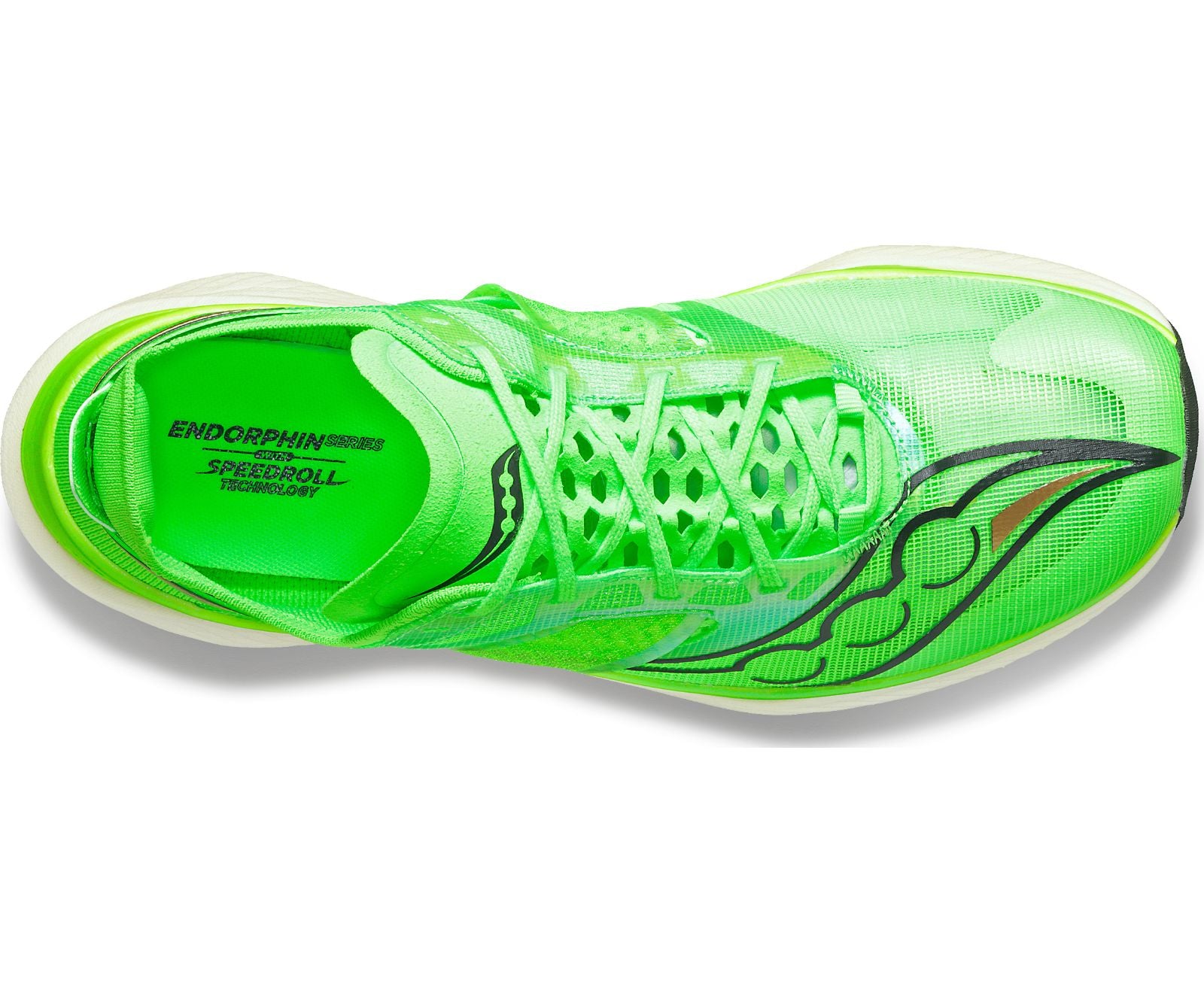 Top view of the Women's Endorphin Elite by Saucony in the color Slime