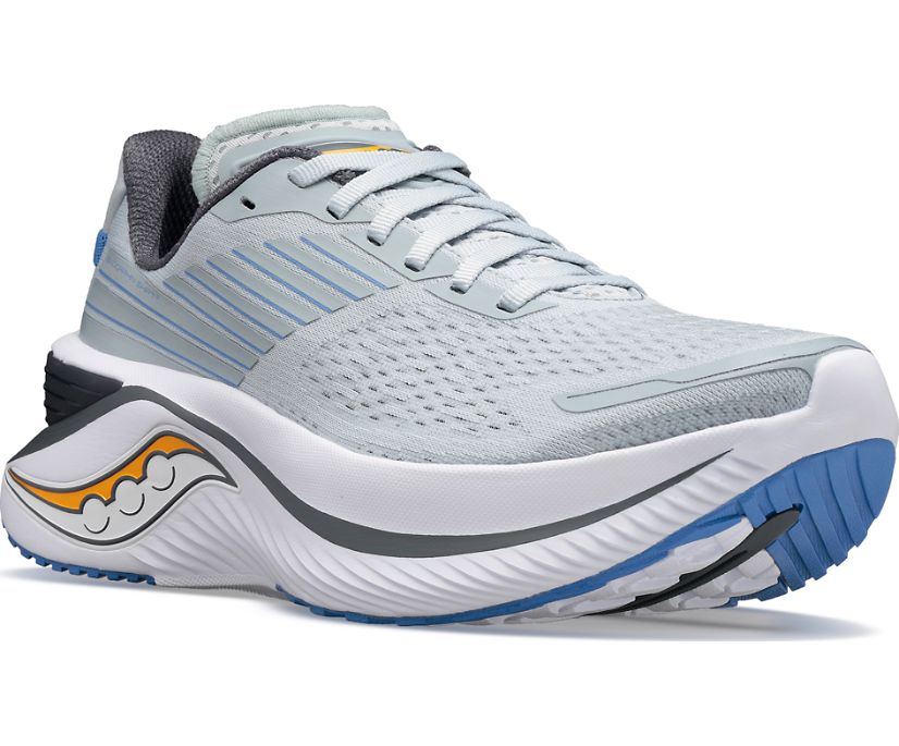 Front angled view of the Women's Endorphin Shift 3 by Saucony in the color Granite/Horizon