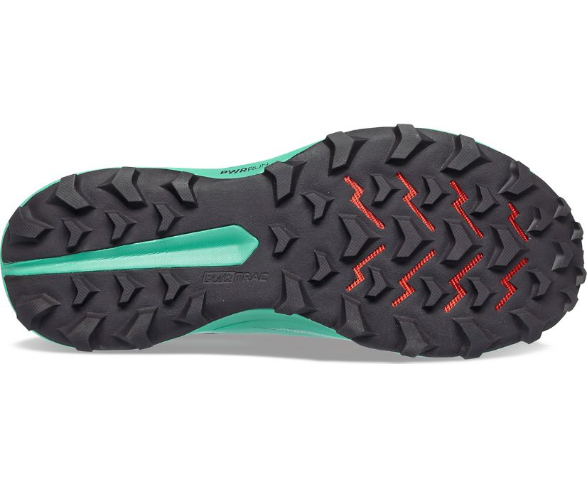 Bottom (outer sole) view of the Women's Peregrine 13 trail runner in the color Sprig/Canopy