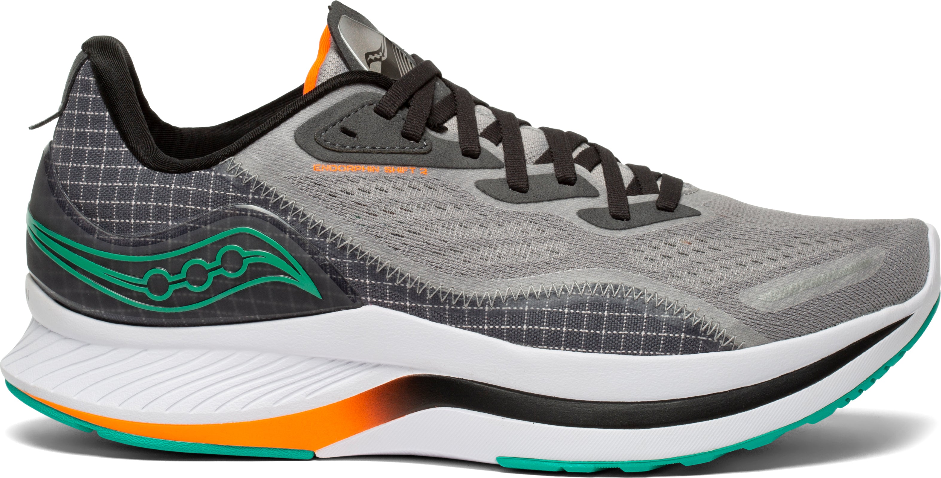 Saucony is certainly on to something with the Men's Endorphin Shift 2.  It is the definition of effortless performance. It mixes a lofty bed of super soft cushioning with propulsive Speedroll Technology that quickly moves the body into the next step, especially reducing the time the foot is on the ground and reducing the gait cycle.
