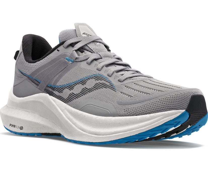 Front angle view of the Saucony Men's Tempus in the color Alloy/Topaz