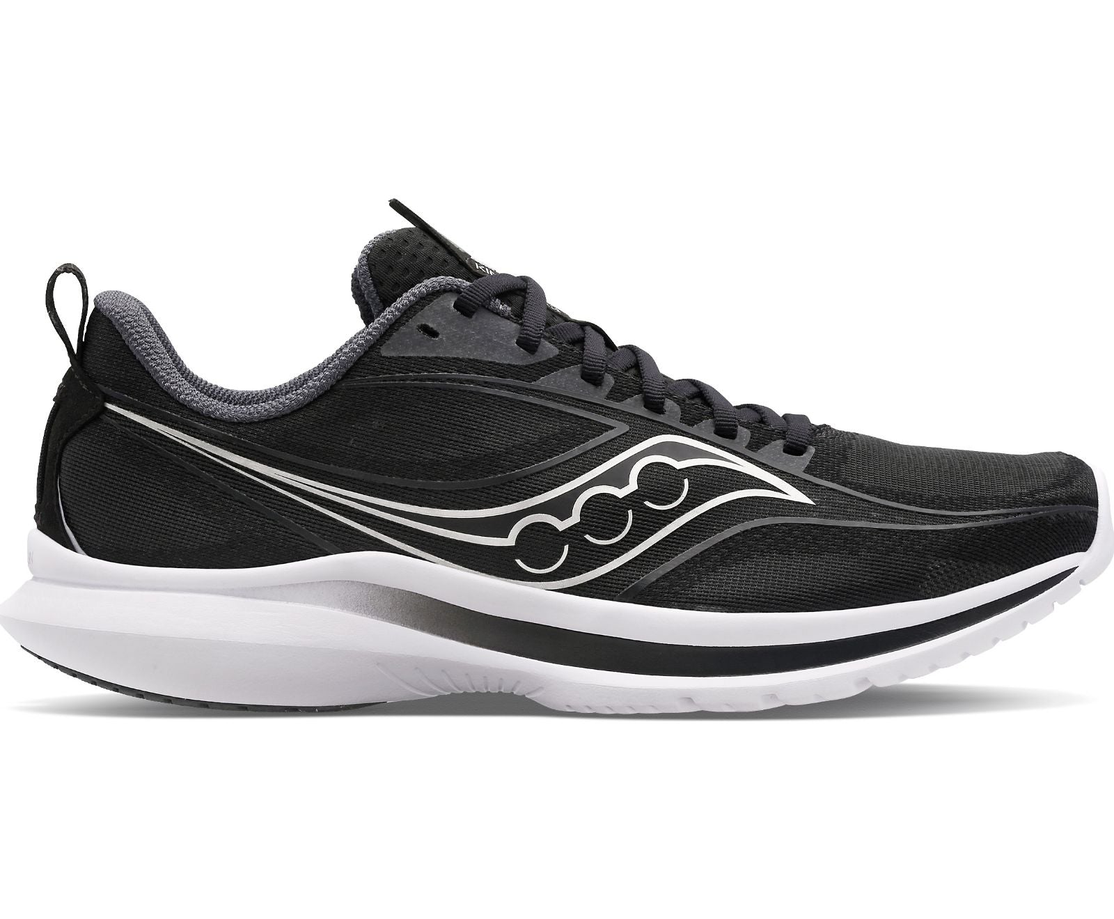 Lateral view of the Men's Kinvara 13 by Saucony in Black/Silver