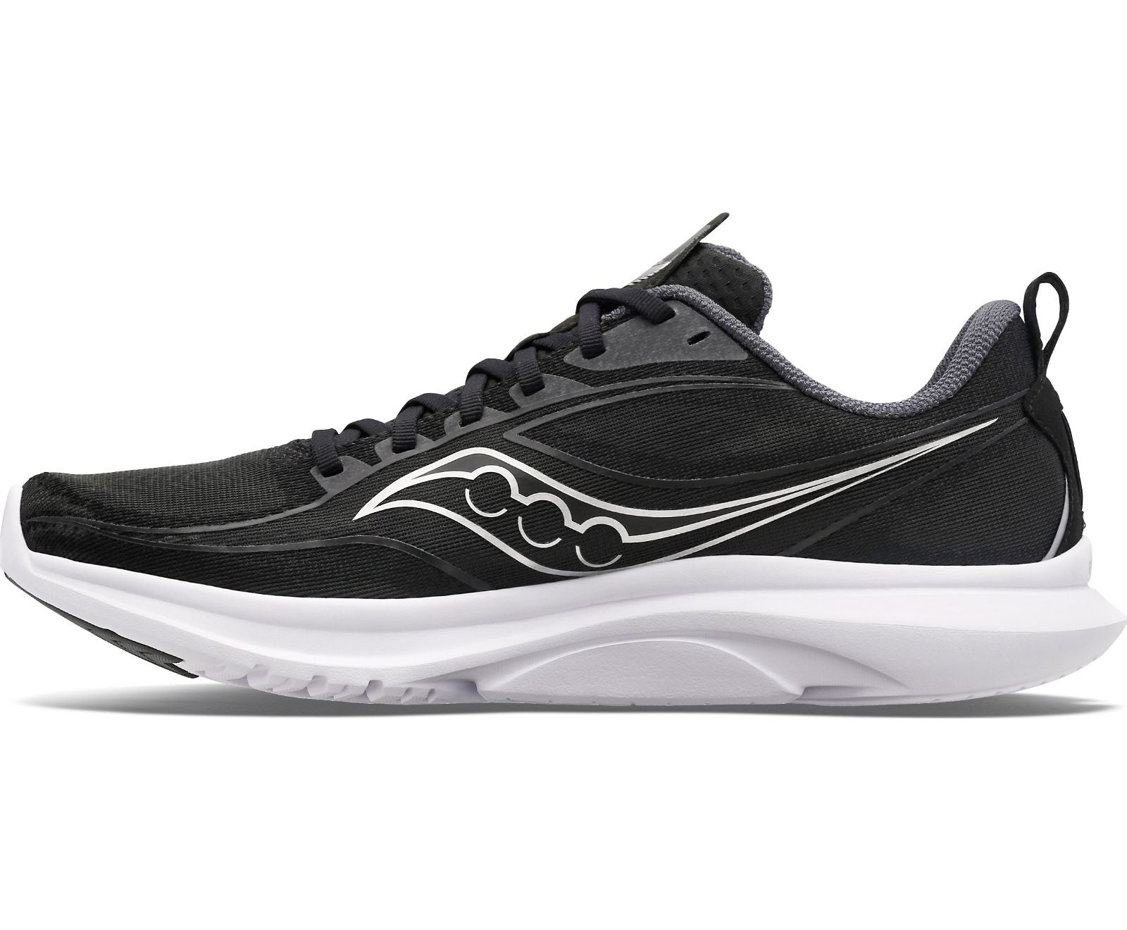 Medial view of the Men's Kinvara 13 by Saucony in Black/Silver