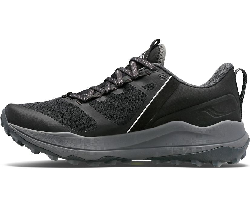 Medial view of the Saucony Men's Xodus Ultra trail shoe in Black/Charcoal