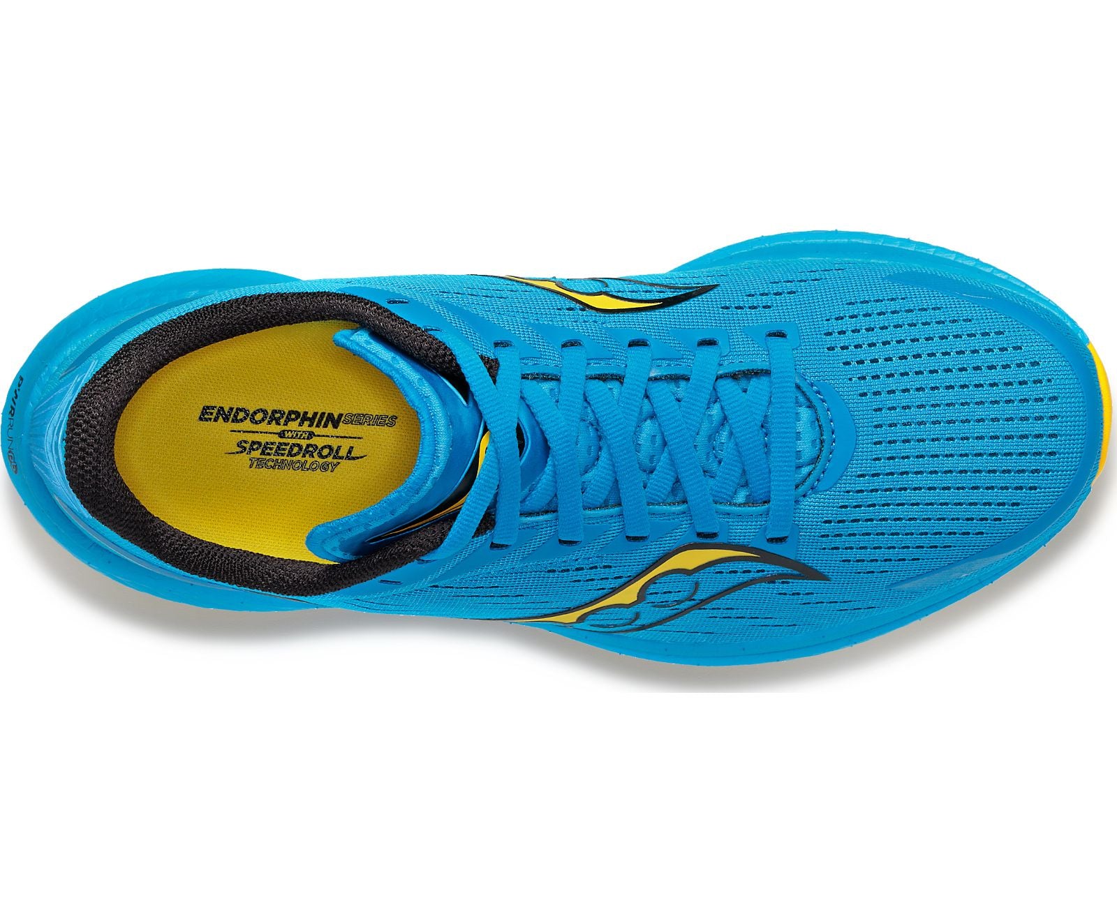 Top view of the Men's Endorphin Speed 3 by Saucony in the color Ocean/Vizigold