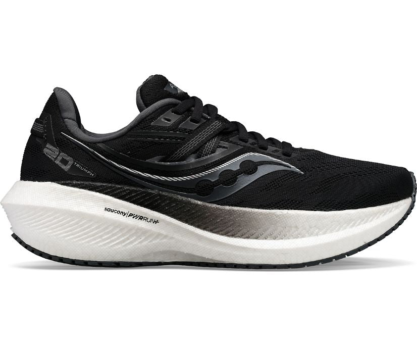Lateral view of the Men's Saucony Triumph 20 in the color Black/White
