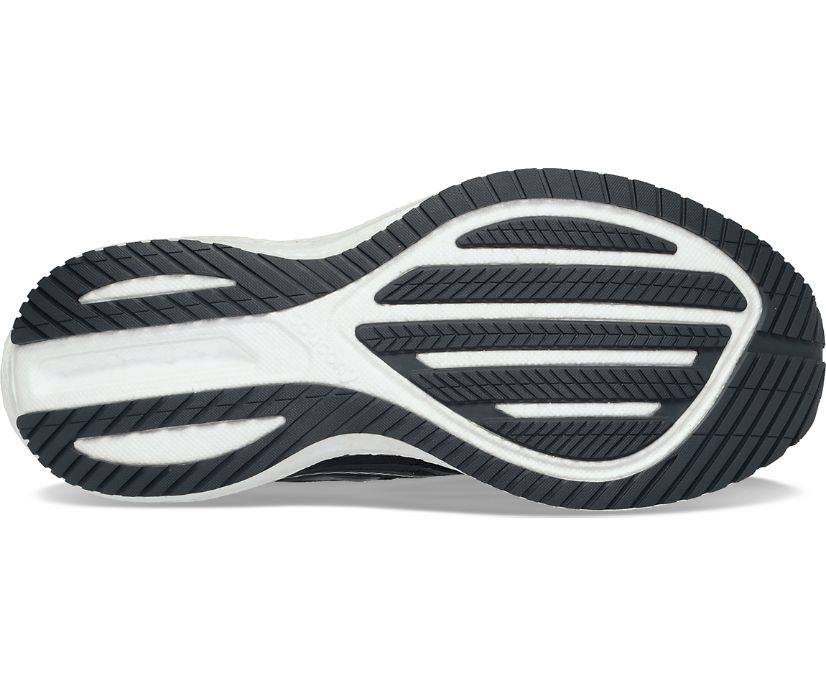 Bottom (outer sole) view of the Men's Saucony Triumph 20 in the color Black/White