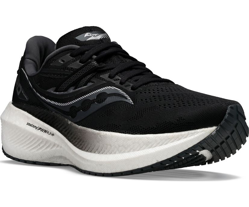 Front angle view of the Men's Saucony Triumph 20 in the color Black/White