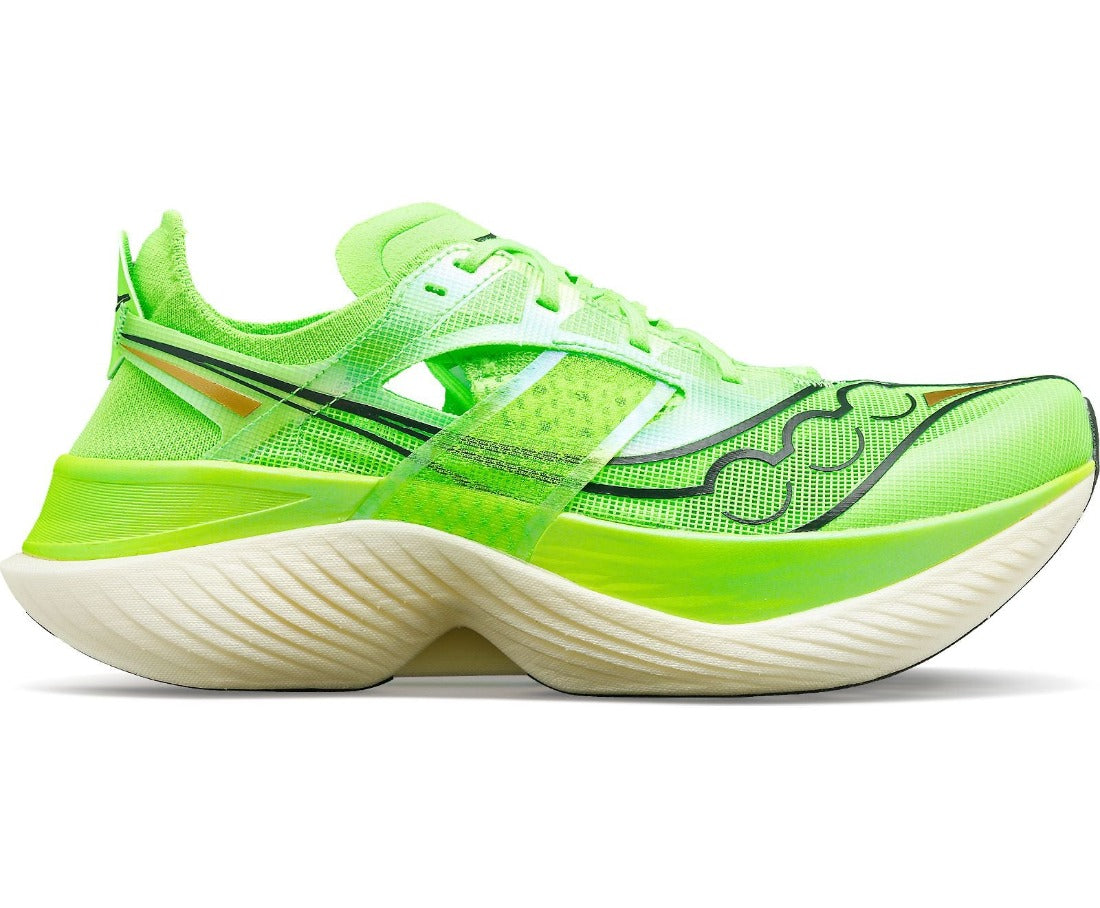 Lateral view of the Saucony Men's Endorphin Elite in the color Slime