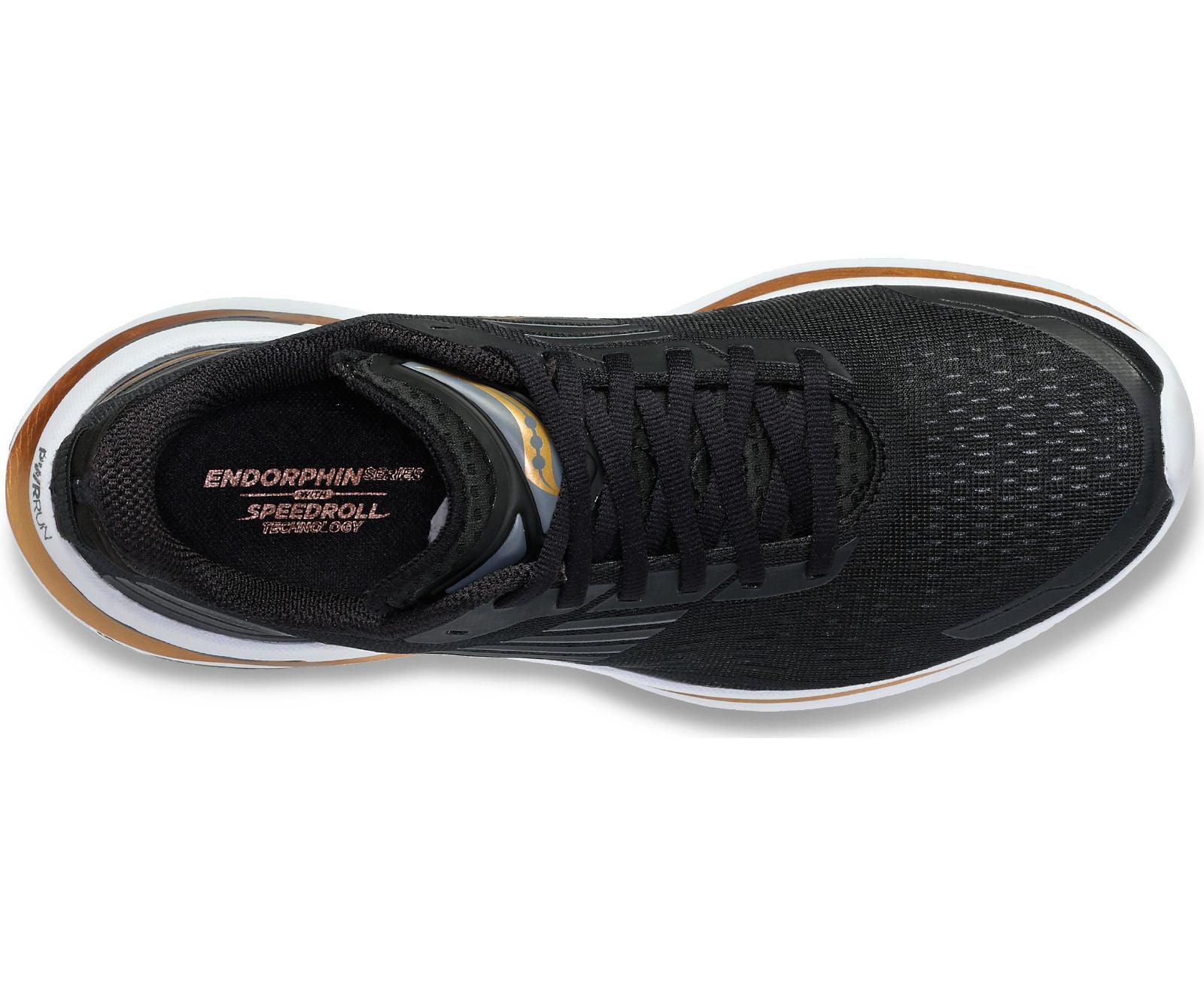 Top view of the Men's Saucony Endorphin Shift 3 in the color Black/Goldstruck