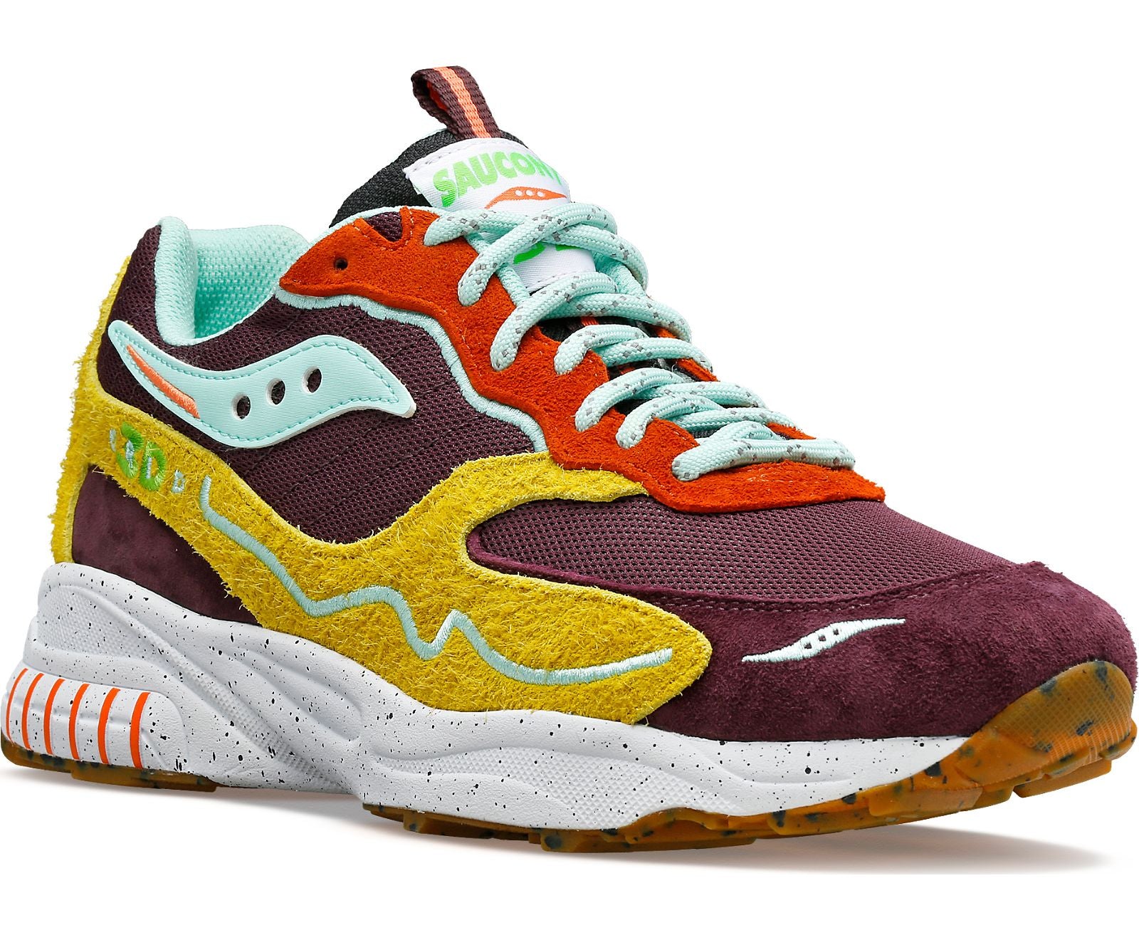 Front angle view of the Men's 3D Grid Trailian by Saucony in the color Brown/Mustard