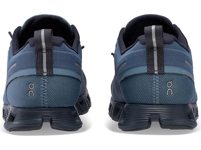 Back view of the Men's Cloud 5 Waterproof by ON in the color Metal / Navy
