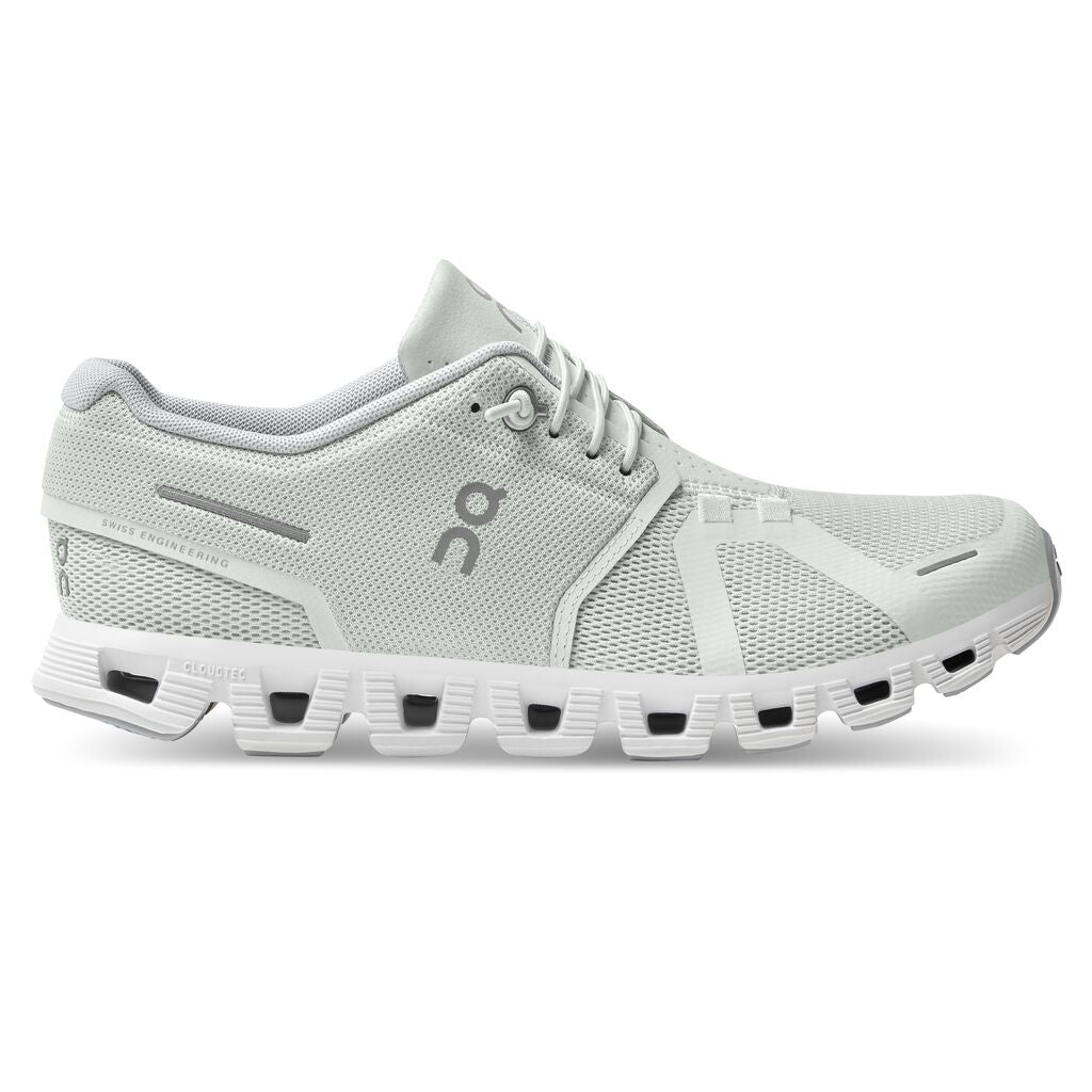 Side view of On women's Cloud 5 in white