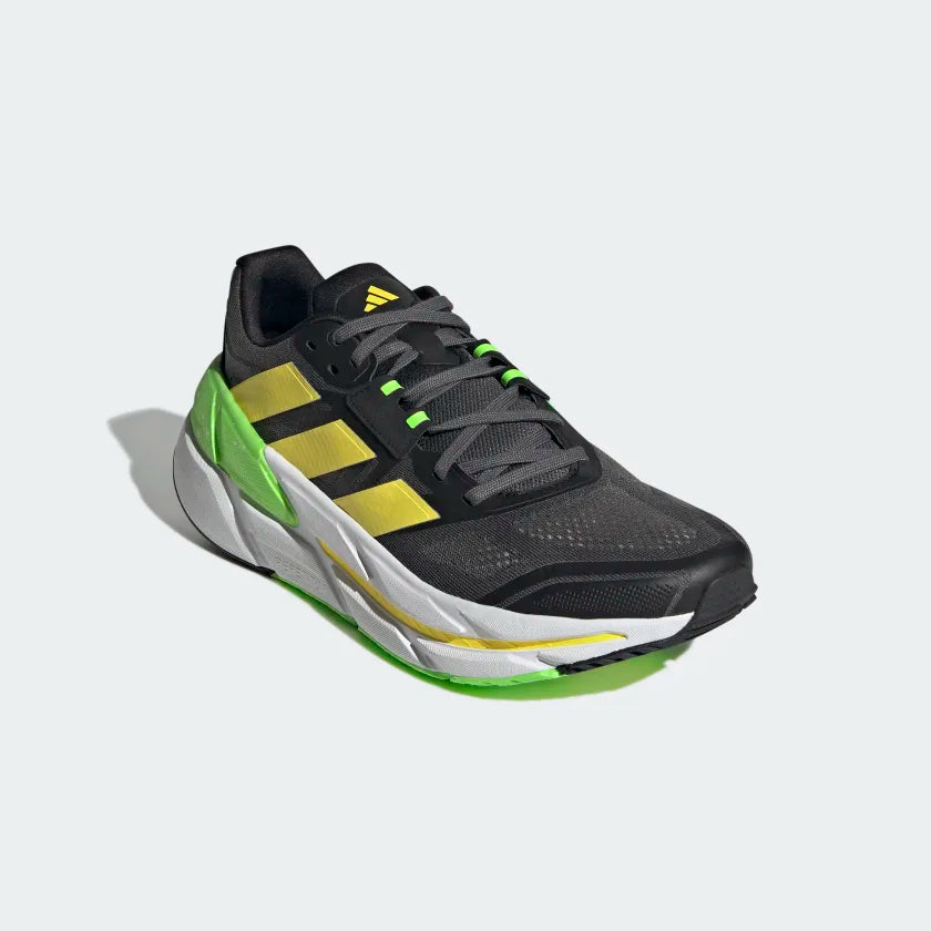 Front angle view of the Men's Adidas Adistar CS in the color Grey Five / Beam Yellow / Solar Green