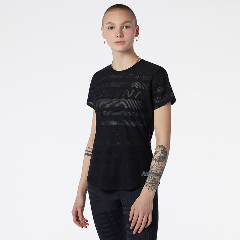 Front view of the NB Women's Q Speed Jacquard Short Sleeve in Black
