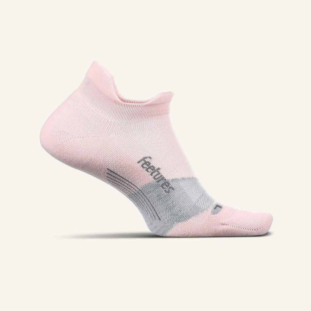 Medial view of the Feetures Elite Max cushion no show tab sock in the color propulsion pink