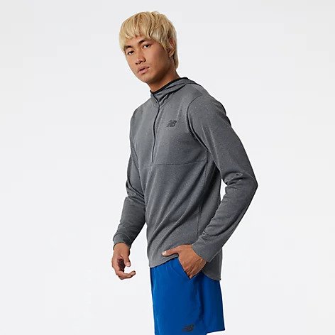  Side angled view of the Men's Tenacity Hooded 1/4 Zip in the color Light Aluminum