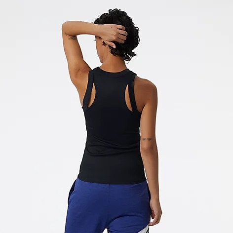 Back view of the Women's Transform Perfect Rib Tank by New Balance in Black