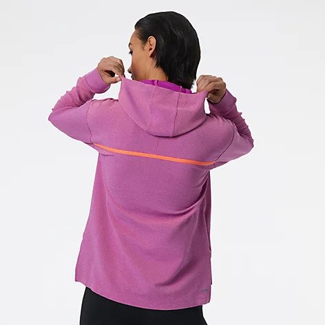 Back view of the Women's Q Speed Shift Hoodie in the color Magenta Pop Heather