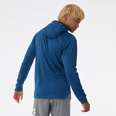 Back view of the Men's Tenacity Hooded 1/4 Zip by New Balance in the color Serene Blue