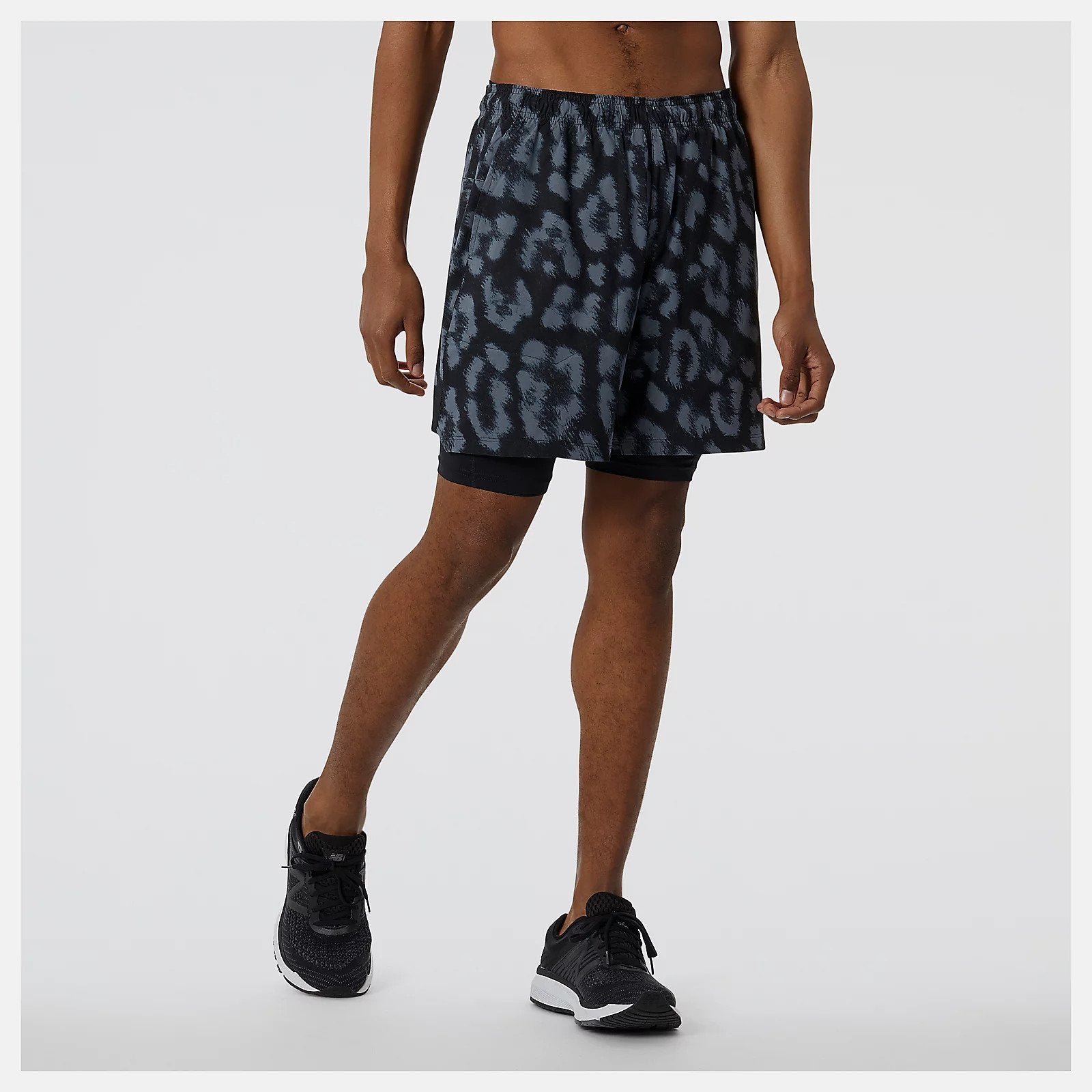 Front view of the R.W. Tech Printed Men's 2-in-1 Short in Black