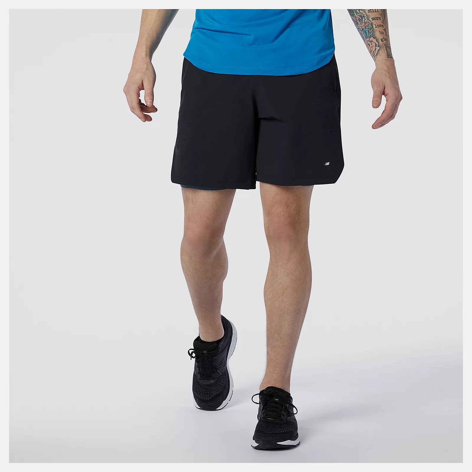 Front view of the Fortitech 7" 2 in 1 Men's Short by New Balance in Black/Grey