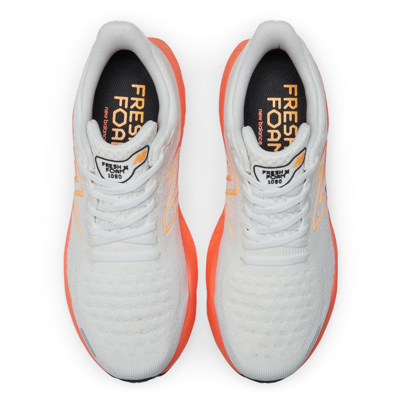 The topdown view of this 1080 looks like the shoe is almost all whote.  The very fn bright orange mid sole can just barely been seen on the sides