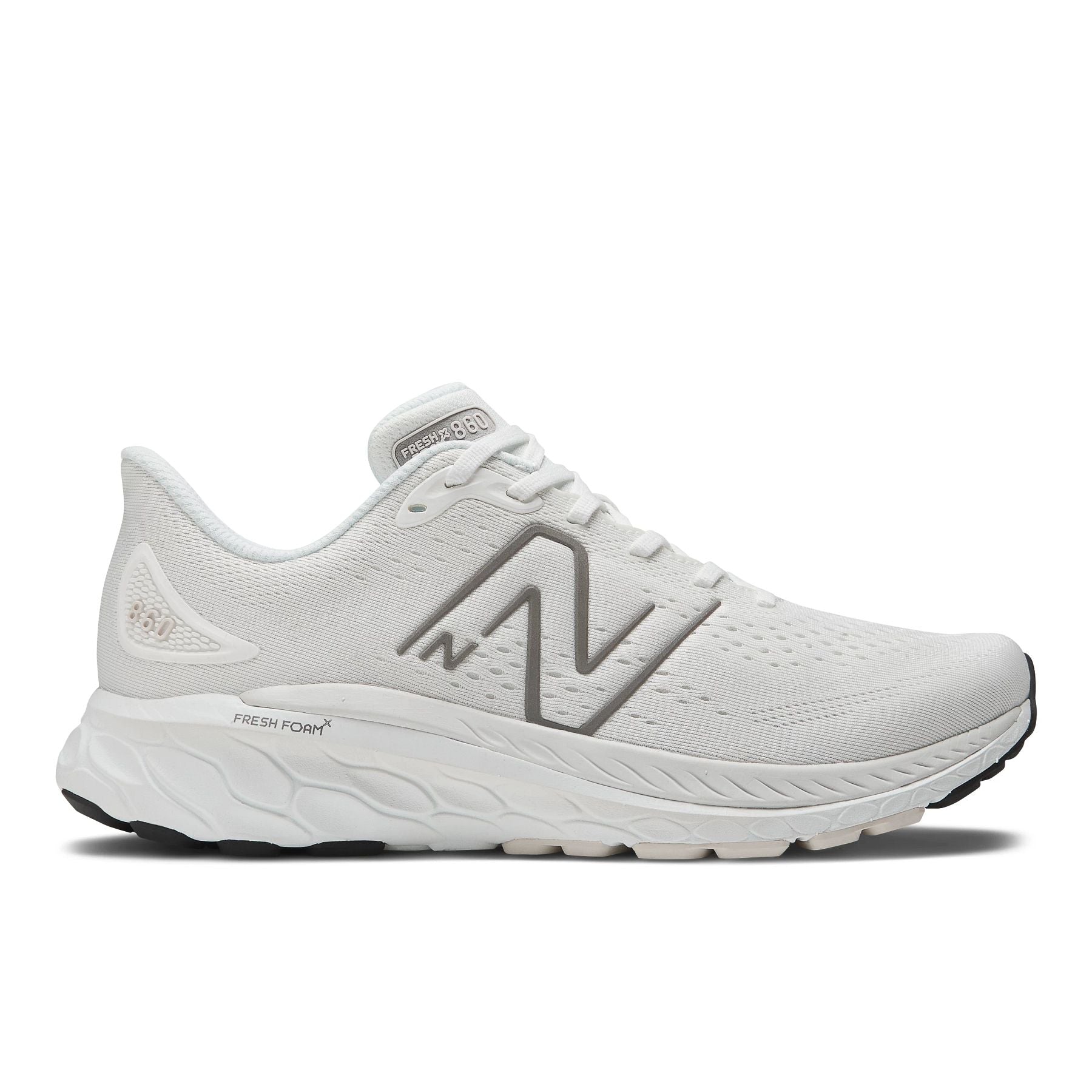 Lateral view of the Men's New Balance 860 V13 in the color White/Silver