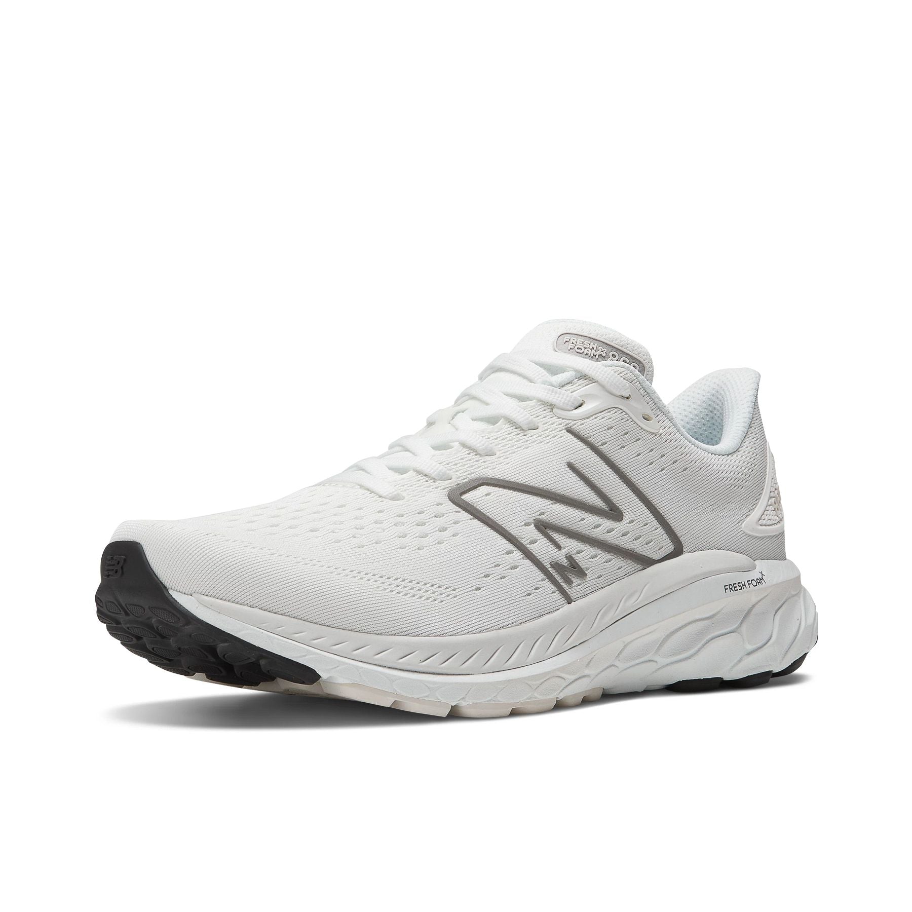Front angle view of the Men's New Balance 860 V13 in the color White/Silver