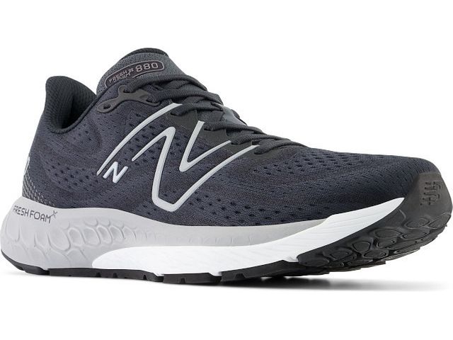 Front angle view of the Men's New Balance 880 V13 in the color Phantom / Black Metallic / White